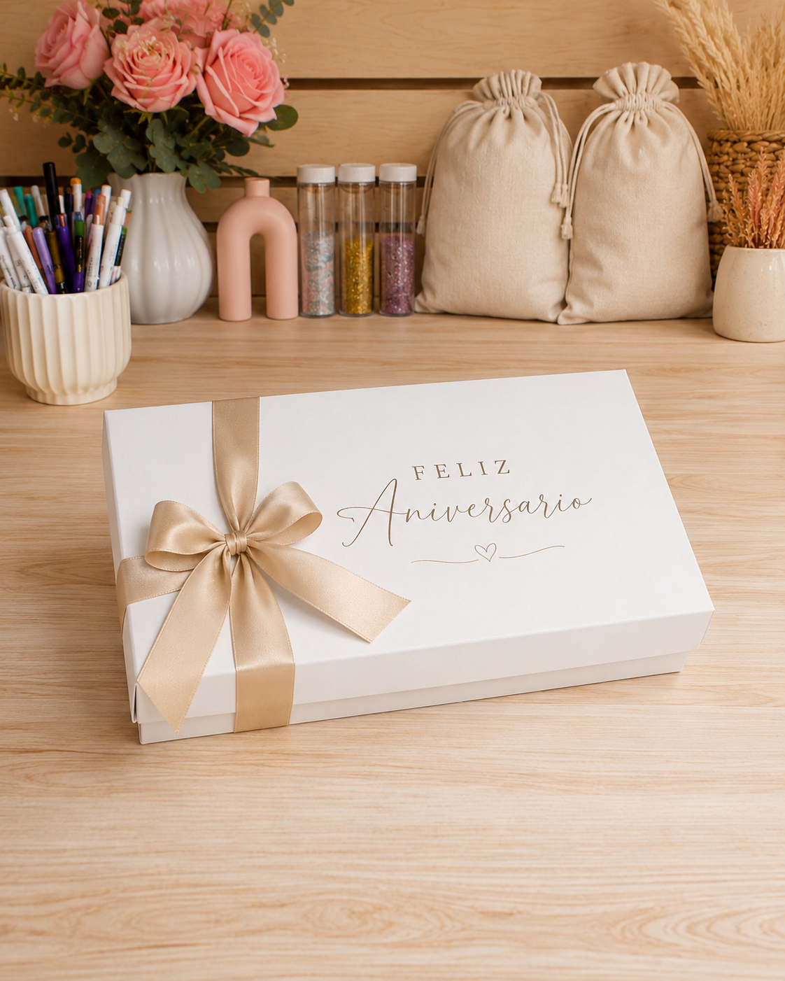 Caja de regalo personalizada premium con moño con tag