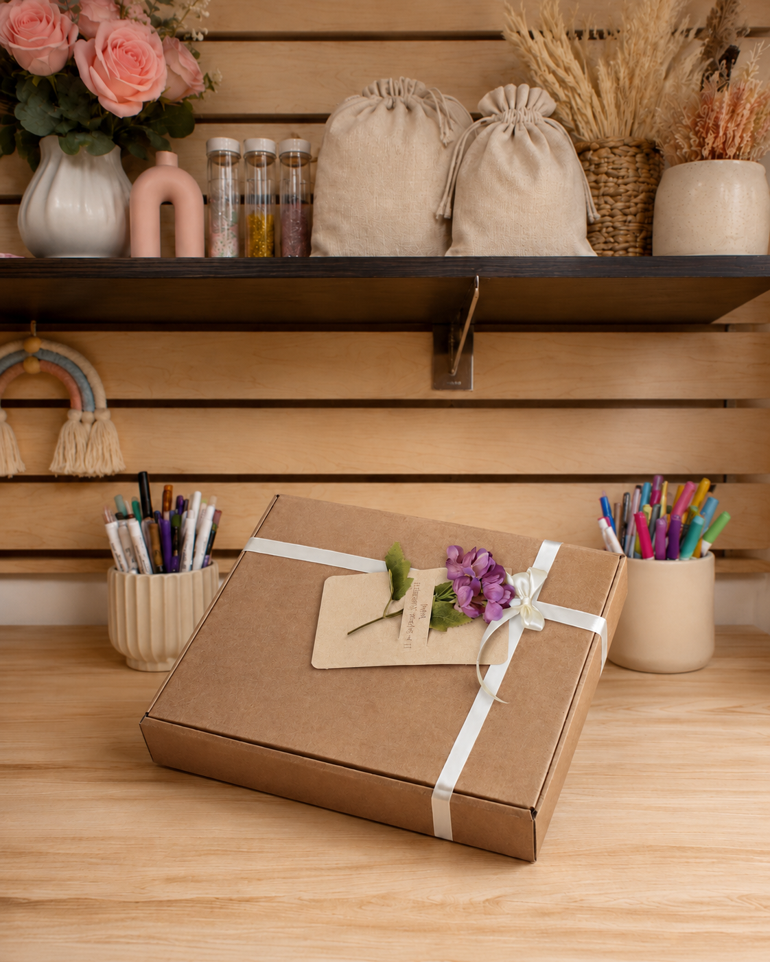 Caja de regalo personalizada premium con moño con tag