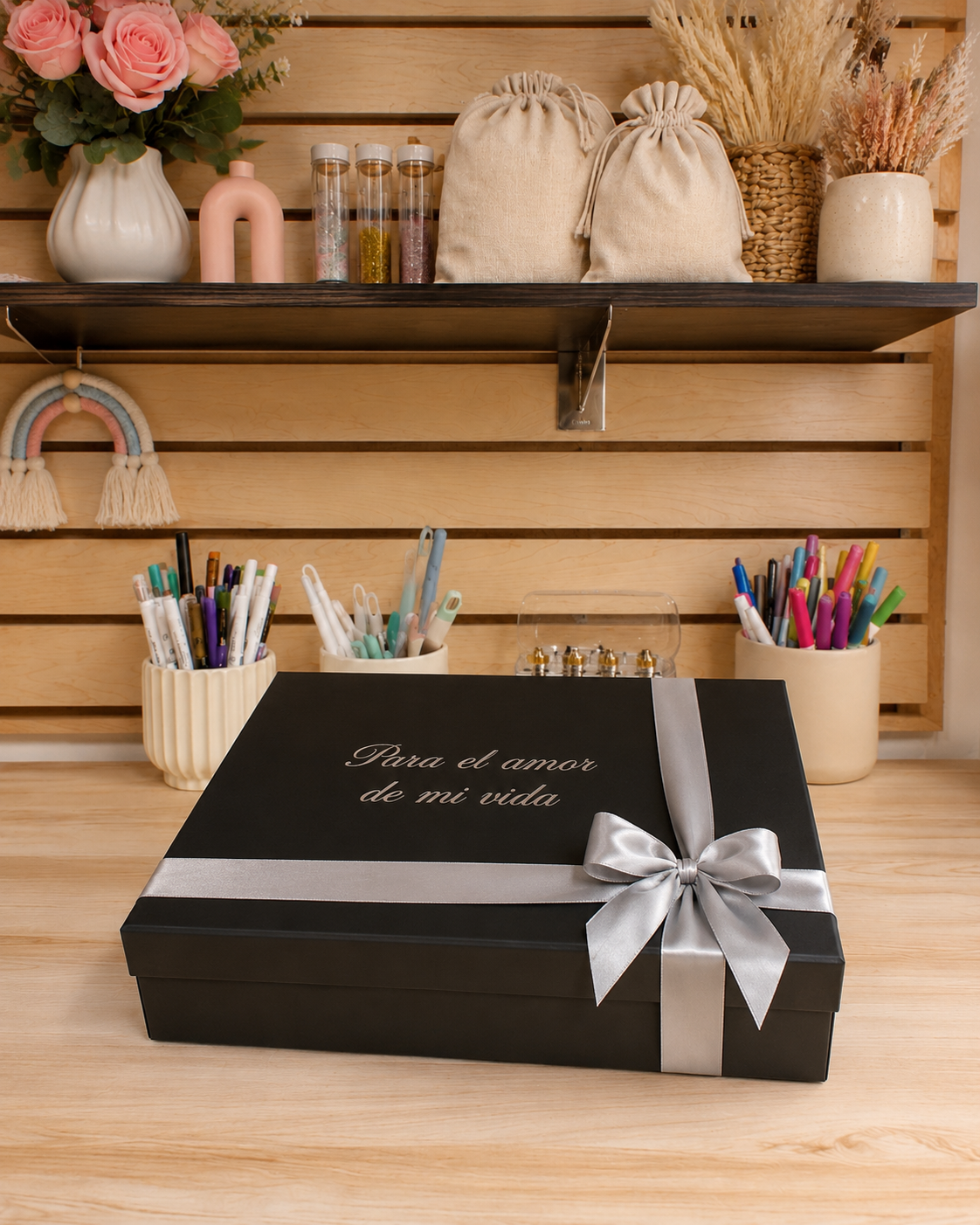 Caja de regalo personalizada premium con moño con tag