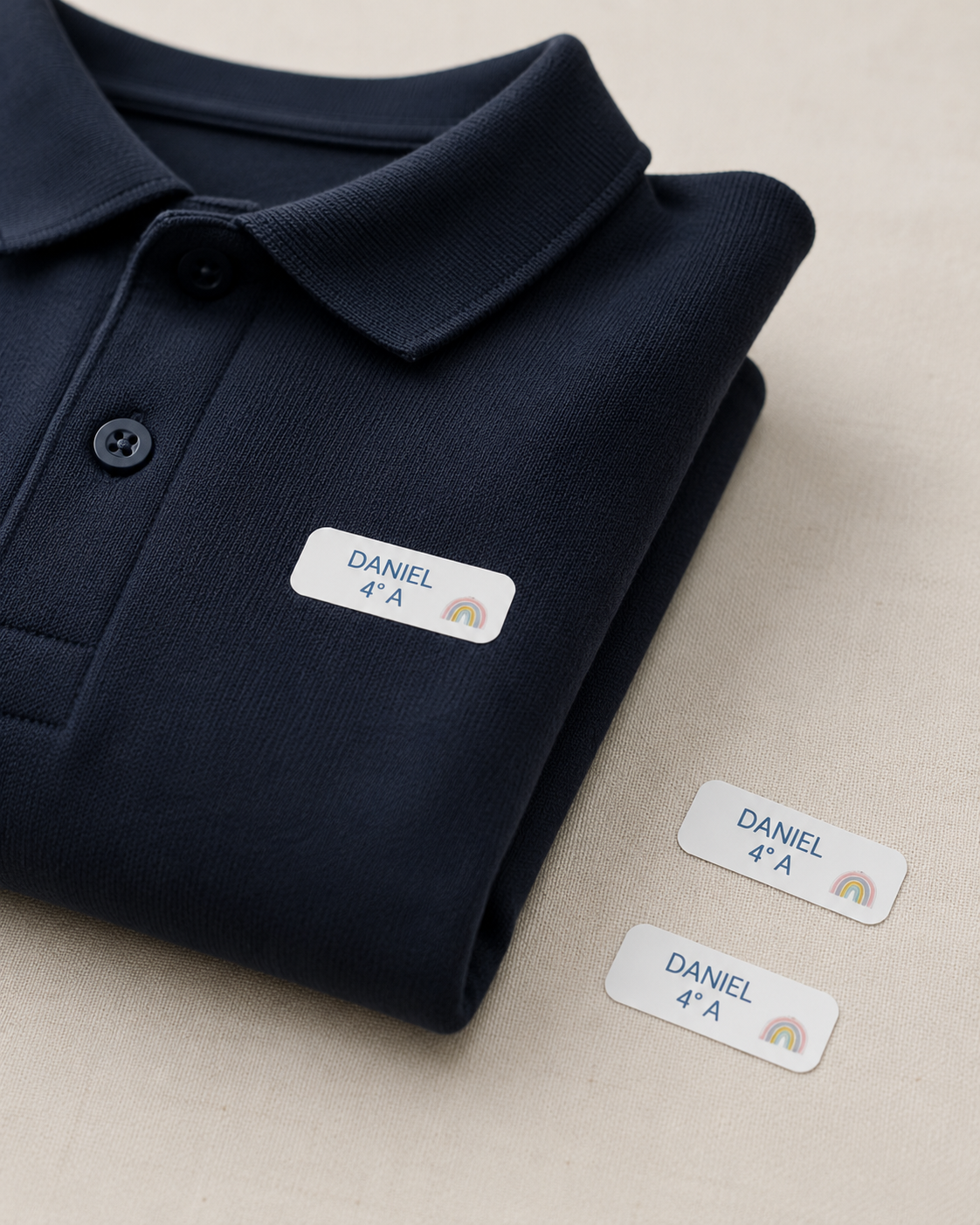 Etiqueta textil personalizada para marcar uniforme escolar con plancha