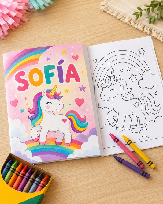 Librito personalizado para colorear con crayolas para fiestas infantiles